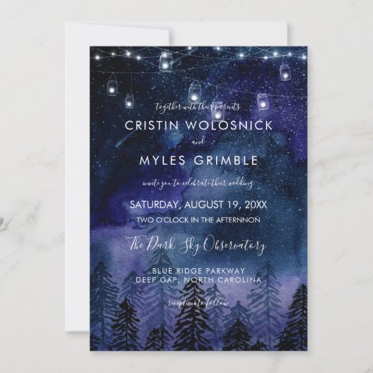 Rustic Night Sky Forest bruiloft uitnodiging (Voorkant)