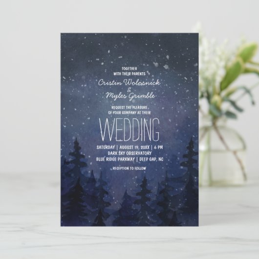 Rustic Night Sky Forest Wedding Kaart (Staand voorkant)