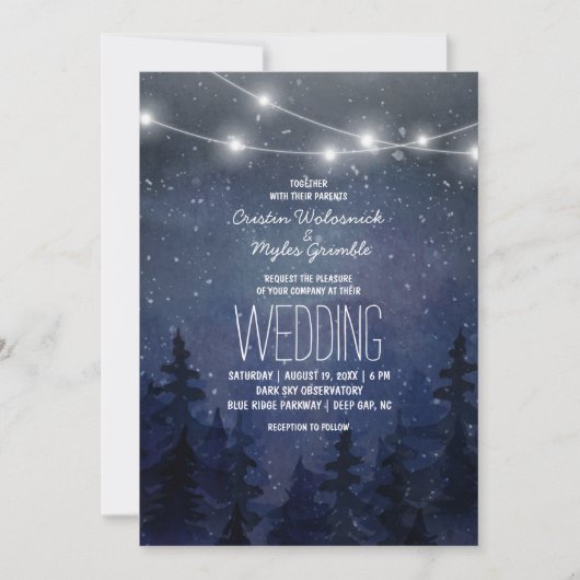 Rustic Night Sky Forest Wedding | String Lights Kaart (Voorkant)