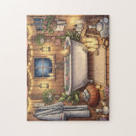Rustic Night Spa Cozy Bathhouse Candles & Flowers Legpuzzel