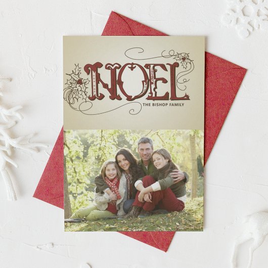 RUSTIC NOEL TYPOGRAFIE HOLIDAIRE FOTO-KAART FEESTDAGENKAART
