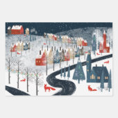 Rustic Nordic Snowy Mountain Village Fox Trotting Inpakpapier Vel (Voorkant 2)