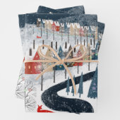 Rustic Nordic Snowy Mountain Village Fox Trotting Inpakpapier Vel (In situ)