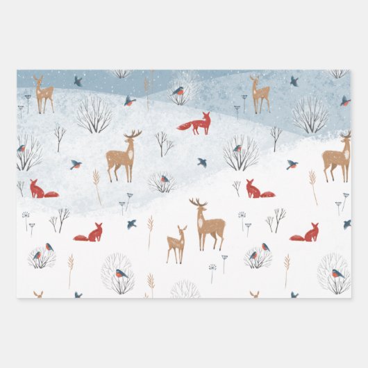 Rustic Nordic Winter Fox Deer Snowy Mountain Inpakpapier Vel (Voorkant 3)
