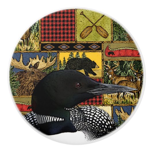 Rustic North Bossen Wilderness Loon Keramische Knop (Voorkant)