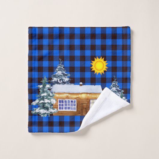 Rustic Northwood Winter Log Cabin Buffalo Pset Bad Handdoek (Wasdoekje)
