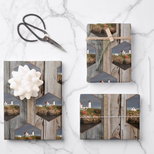 Rustic Nubble Custom Photo Lighthouse Inpakpapier Vel (Voorkant)