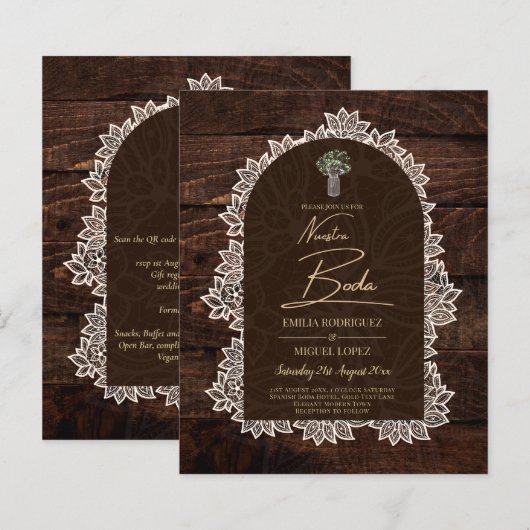 Rustic NUESTRA BODA Backyard Woodland Wood Lace (Voorkant / Achterkant)
