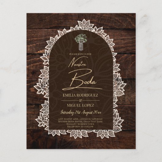 Rustic NUESTRA BODA Backyard Woodland Wood Lace Flyer (Voorkant)