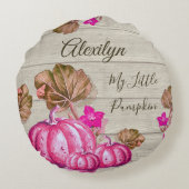 Rustic Nursery Grey Wood Autumn Pink Pumpkins Rond Kussen (Achterkant)