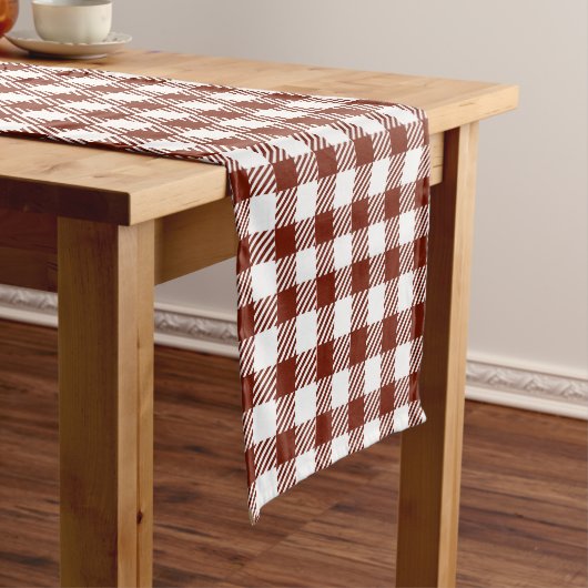 Rustic Nutmeg Brown Gingham Buffalo Plaid Korte Tafelloper (Voorbeeld)