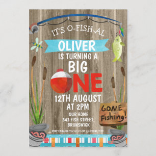 Rustic O-Fish-Al Eerste Verjaardag Uitnodiging