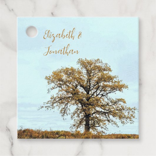 Rustic Oak Tree Autumn Wedding Bedankjes Labels (Voorkant)