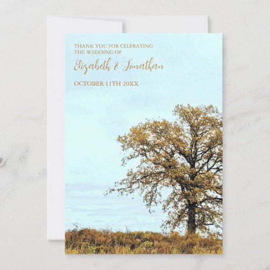 Rustic Oak Tree Autumn Wedding Bedankkaart (Voorkant)