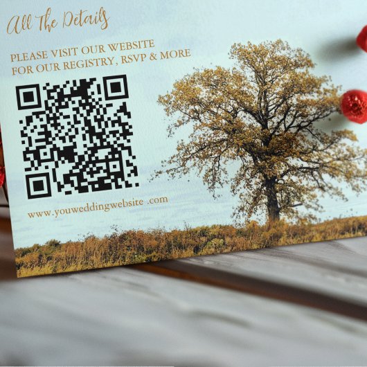 Rustic Oak Tree Autumn Wedding Details Informatiekaartje