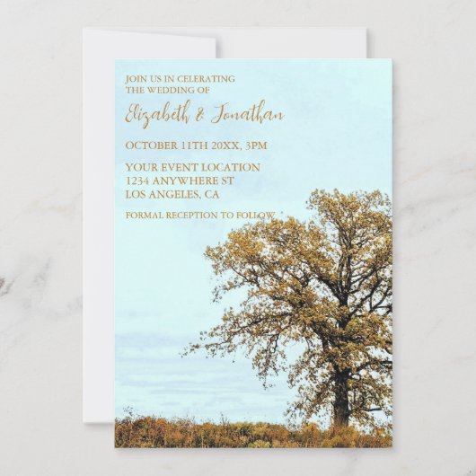 Rustic Oak Tree Autumn Wedding Kaart (Voorkant)