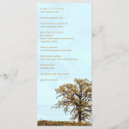 Rustic Oak Tree Autumn Wedding Menu (Voorkant)