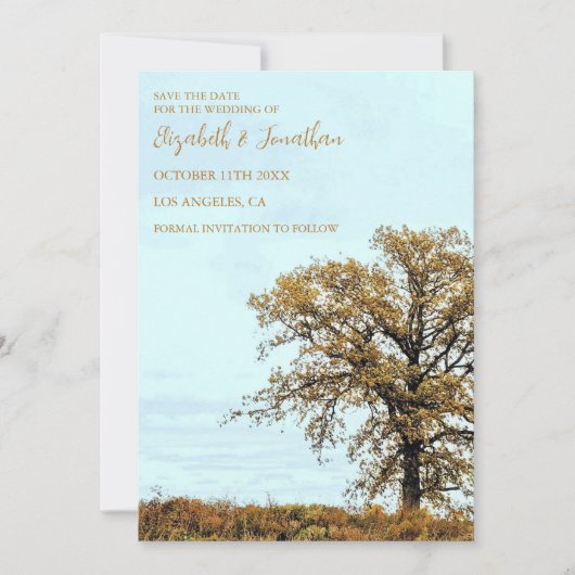 Rustic Oak Tree Autumn Wedding Save The Date (Voorkant)