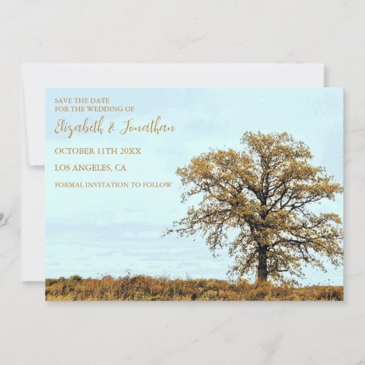 Rustic Oak Tree Autumn Wedding Save The Date (Voorkant)