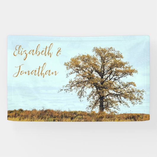 Rustic Oak Tree Autumn Wedding Spandoek (Horizontaal)