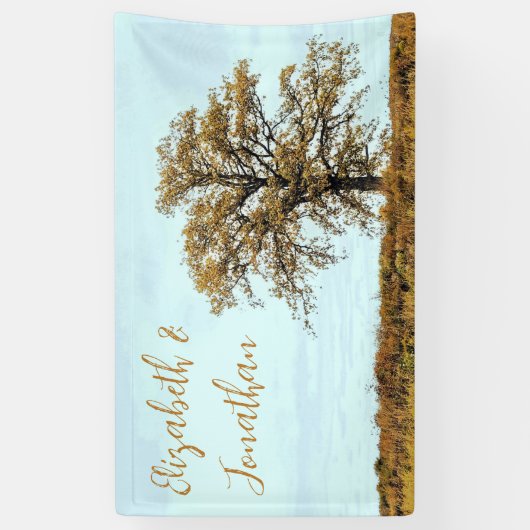 Rustic Oak Tree Autumn Wedding Spandoek (Verticaal)