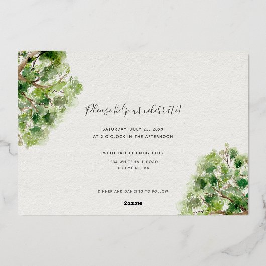 Rustic Oak Tree Folie bruiloft Feestdagenkaart (Achterkant)