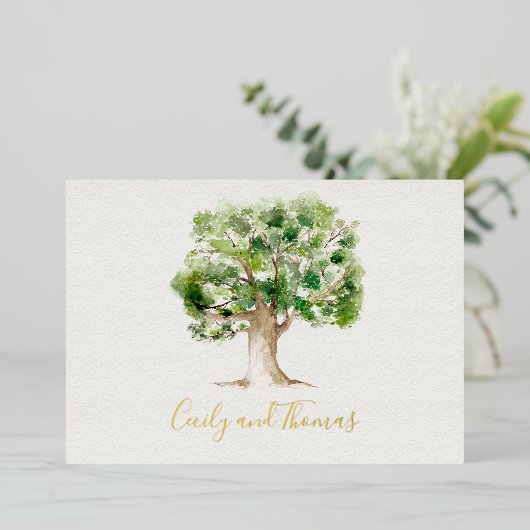 Rustic Oak Tree Folie bruiloft Folie Feestdagenkaart (Staand Voorkant)