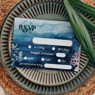 Rustic Ocean Dietary Restrictions Monogram RSVP Kaartje
