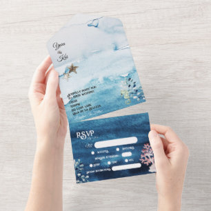 Rustic Ocean Dietary Restrictions RSVP Wedding All In One Uitnodiging