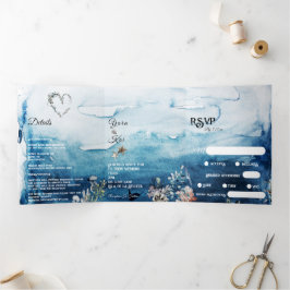 Rustic Ocean Dietary Restrictions RSVP Wedding Drieluik Uitnodiging