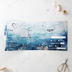 Rustic Ocean Dietary Restrictions RSVP Wedding Drieluik Uitnodiging