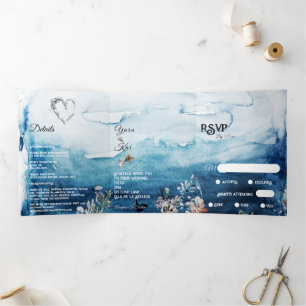 Rustic Ocean Menu-Choice RSVP Wedding Drieluik Uitnodiging