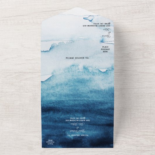 Rustic Ocean Song Request RSVP Wedding All In One Uitnodiging (Buitenkant)