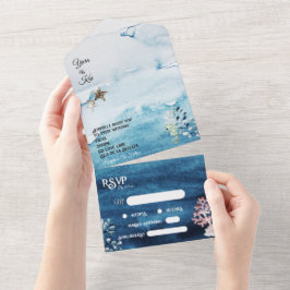 Rustic Ocean Song Request RSVP Wedding All In One Uitnodiging