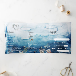 Rustic Ocean Song Request RSVP Wedding Drieluik Uitnodiging