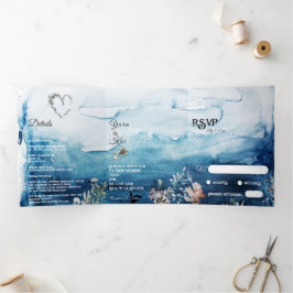 Rustic Ocean Tri-Fold Wedding Invitation Drieluik Uitnodiging