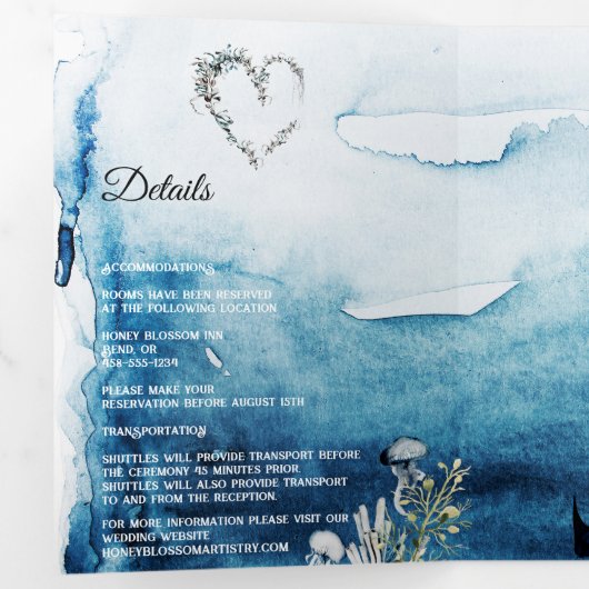 Rustic Ocean Tri-Fold Wedding Invitation Drieluik Uitnodiging (Binnenzijde eerst)