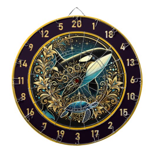 Rustic Ocean Wildlife Dartboard Muurkunst Dartbord (Voorkant)