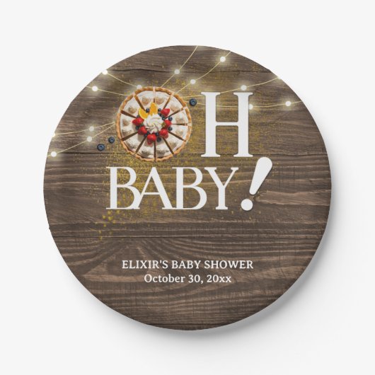 Rustic Oh Baby Cutie Pie Baby shower Papieren Bordje (Voorkant)