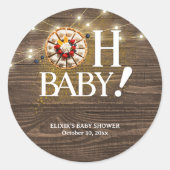 Rustic Oh Baby Cutie Pie Baby shower Ronde Sticker (Voorkant)