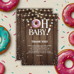 Rustic Oh Baby Donut & Sprinkle Kawaii Baby shower Bedankkaart
