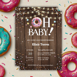 Rustic Oh Baby Donut & Sprinkle Kawaii Baby shower Kaart