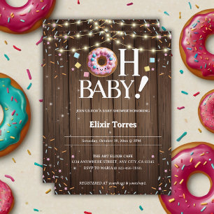 Rustic Oh Baby Donut & Sprinkle Kawaii Baby shower Kaart