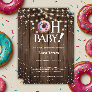 Rustic Oh Baby Donut & Sprinkle Kawaii Baby shower Kaart