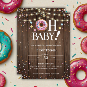 Rustic Oh Baby Donut & Sprinkle Kawaii Baby shower Kaart