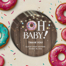 Rustic Oh Baby Donut & Sprinkle Kawaii Baby shower Papieren Bordje