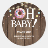 Rustic Oh Baby Donut & Sprinkle Kawaii Baby shower Ronde Sticker (Voorkant)