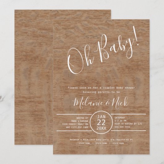 Rustic Oh Baby koppels baby shower Kaart (Voorkant / Achterkant)