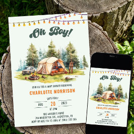 Rustic Oh Boy Camping Baby shower Party Kaart