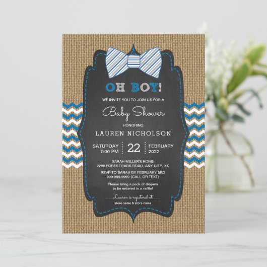 Rustic OH BOY Stropdas Baby shower Kaart (Staand voorkant)